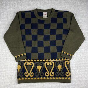 Mondi Vintage Wool Blend Abstract Check Knit  Green Sweater Women's 36 (Read)